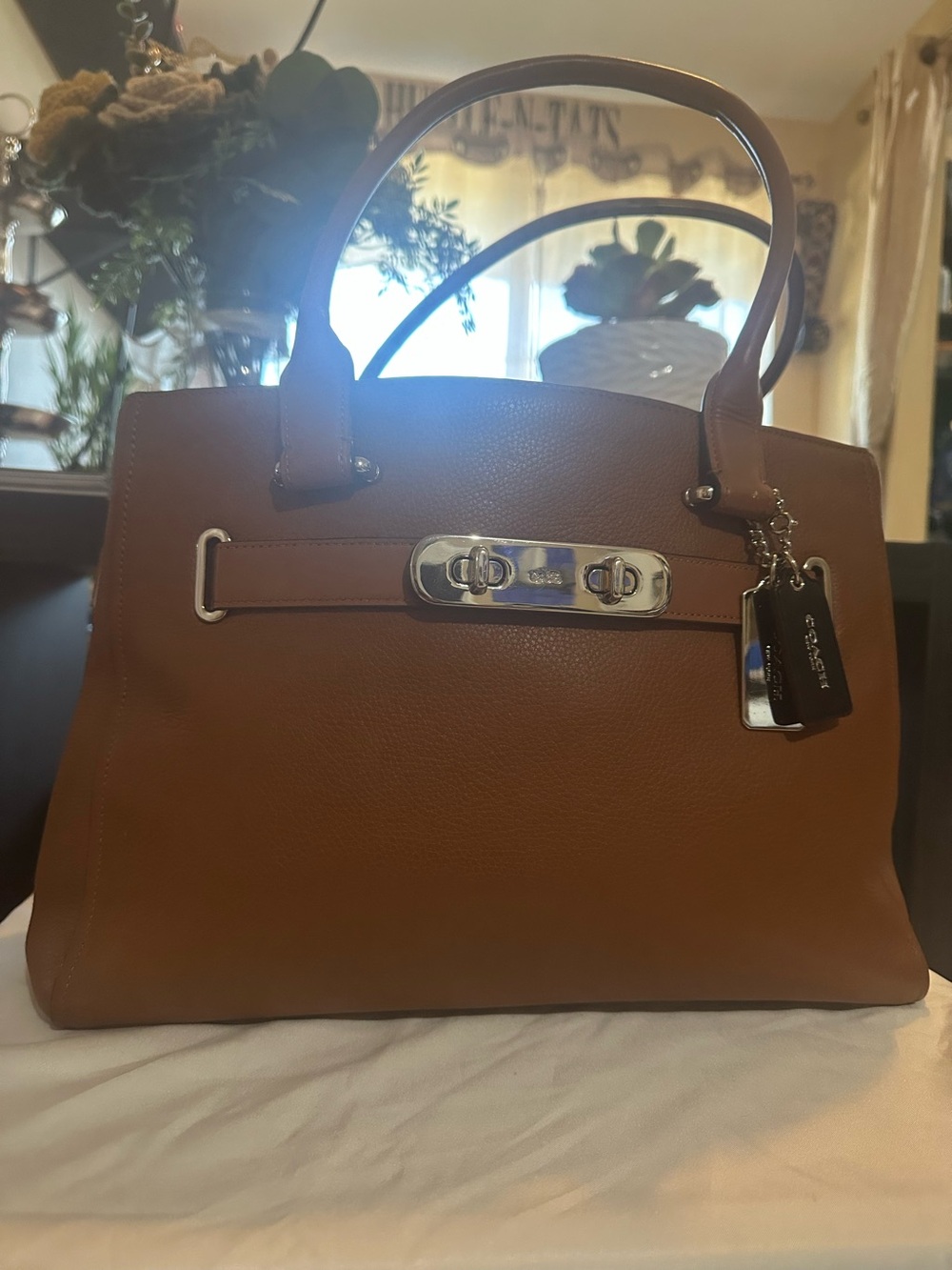 Coach Leather Satchel in Brown with Silver Hardware